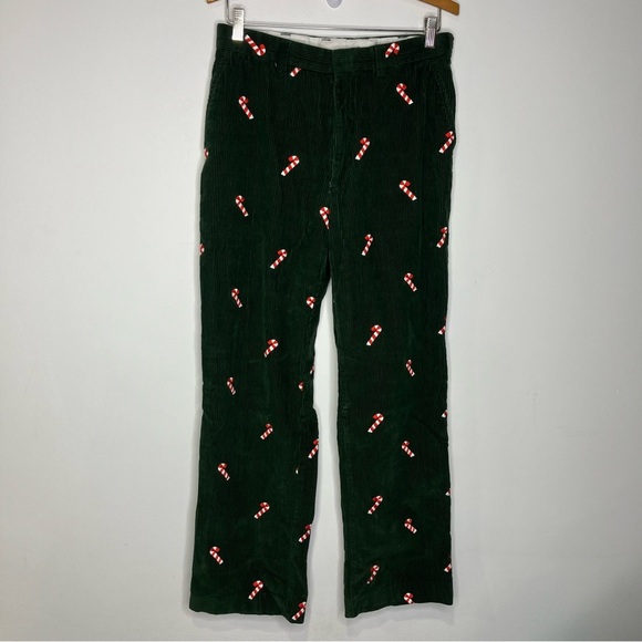 Orvis Hunter Green corduroy pants with embroidered candy canes 100% Cotton Sz 32 - Picture 1 of 7